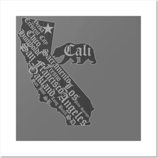 California Bear State Map (vintage distressed look) Posters and Art